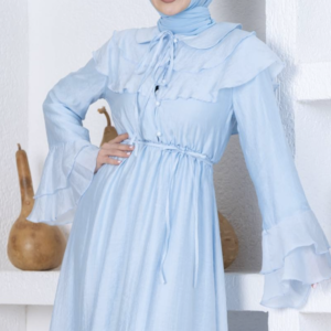 Sky Blue Ruffle Modest Maxi Dress